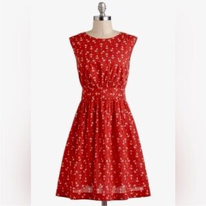 ModCloth Emily and Fin Red Anchor Print Dress